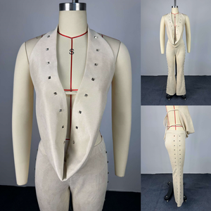 Set Estivo <span class=keywords><strong>Trendy</strong></span> da <span class=keywords><strong>Donna</strong></span>, Top Senza Maniche con Scollo a V Profondo e Pantaloni, Completo Due Pezzi - Product Image 5