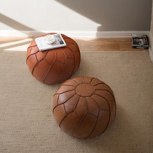 Puf marroquí sin relleno, reposapiés otomano, asiento hecho a mano de piel sintética, silla de suelo, reposapiés para sala de estar, dormitorio - Product Image 3