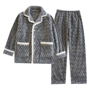 2025 lujo poliéster franela <span class=keywords><strong>polar</strong></span> dormir conjunto manga larga invierno hombres <span class=keywords><strong>pijama</strong></span> conjunto pijamas ropa de dormir suave - Product Image 6
