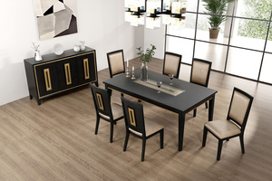 1pc Solid Wood Eco-Friendly Adjustable Height Server <b>Storage</b> Drawers with Wood Handle Gold Accent Trim Dining Room Furniture - Product Image 4