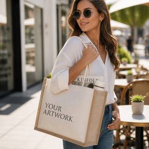 Sac fourre-tout en toile de jute avec logo personnalisé, poignée en corde, sac de shopping en toile de jute pour la publicité promotionnelle - Product Image 2