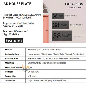 OEM moderno segno del numero di casa nero rettangolare acrilico segno della casa logo personalizzato porta segni sostituibili - Product Image 2