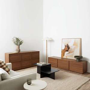 AJUNION <strong>Dark</strong> Walnut Entertainment Unit Compact Apartment Living Room <strong>TV</strong> Cabinet Media Console Table <strong>TV</strong> <strong>Stand</strong> with 3 Cabinets - Product Image 2