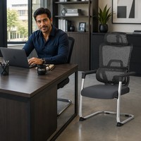 Chaise de bureau exécutive en maille avec appui-tête, ergonomique, pour visiteurs, sur base chromée, idéale pour les zones de réception – Vente directe usine