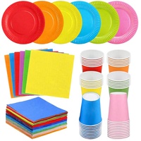 Ensemble de 40 à 60 pièces d'assiettes en papier rondes, gobelets, serviettes multicolores 250 ml, fournitures pour fête d'anniversaire DIY