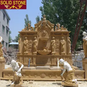 factory direct price Garden decorative natural Hand carved limestone marble wall water fountain with statues