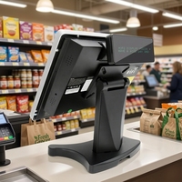 Terminal Punto de Venta Todo en Uno con Windows de 15 Pulgadas, WiFi, Pantalla Táctil para el Cliente con VFD de 2 Líneas Integrada, Caja Registradora para Supermercado