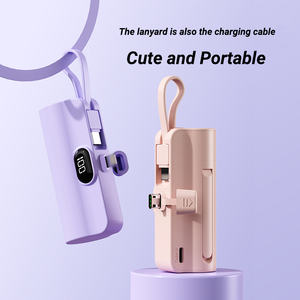 Aanpasbare Mini Display Powerbank 5000mAh Draagbaar Ingebouwde Kabel LED Display Snelladen Type-C voor 10W Snelladen - Product Image 4