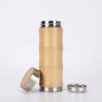 420ML Ramah Lingkungan Cangkang Bambu Stainless Steel 304 Vakum Terisolasi Botol Air Termos dengan Saringan Teh