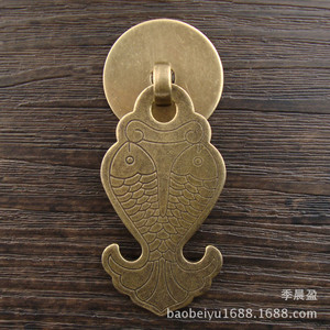 Double Carp Pendant Handle Brass Drawer Pull Chinese Style Furniture Hardware Novelty Shape Durable - Product Image 1