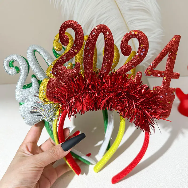 2024 Lucky Angel Weihnachts stirnbänder Frohes Neues Jahr Party Stirnbänder Haar bügel Elastische Haar bänder für Mädchen Haarschmuck
