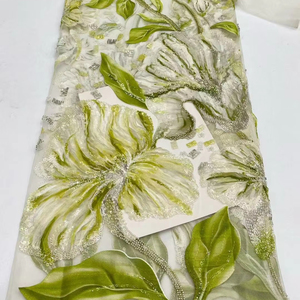 Tissu de soirée brodé de perles et de sequins multicolores de luxe, motif grande fleur en <span class=keywords><strong>maille</strong></span>, collection 2026, pour robes de soirée et tenues de fête, style français - Product Image 1