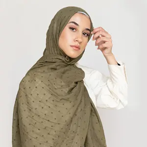 NEW Wholesale Customize Soft TR Cotton Line Modal Hijab Muslim Women Shawl Dot Embossed Woevn Viscose Hijab Scarf