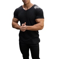T-shirt d'été à manches courtes, coupe ajustée, col en V, respirant, à séchage rapide, couleur unie, pour le sport et le fitness – Vente chaude pour le commerce extérieur