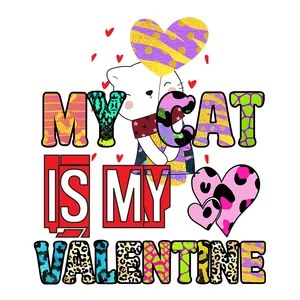 도매 내 고양이는 발렌타인 데이 티셔츠에 대한 발렌타인 DTF 인쇄 열전달 스티커입니다