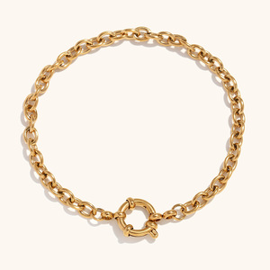 Tarnish-Free 18K Gold Plated Stainless Steel <b>Snake</b> Paperclip <b>Chain</b> Spring Clasp Trendy Geometric Natural Stone Charm Bracelet - Product Image 3