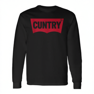 T-shirt à manches longues Cuntry, noir, logo rouge, style country western - Product Image 2