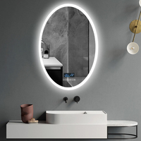 Miroir de douche ovale LED moderne anti-buée, éclairé, avec capteur tactile mural intelligent pour les chambres d'hôtel