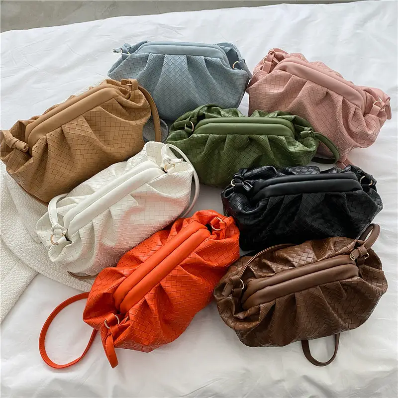 Fashionable And Popular Cloud Handbag Solid Color Woven Multicolor Soft Pu Messenger Bag All-match Purse For Women