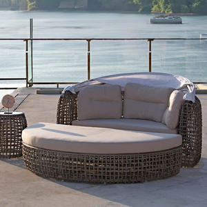 سرير نهاري حديث متين متين من الراتان منسوج بحجم كينج خارجي مع مظلة لأثاث الفندق - Product Image 4