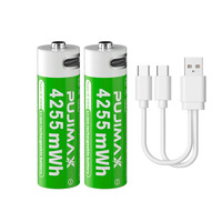 Fujimax kartu isap 2 buah kualitas tinggi pengisian daya 2A 4255mWh USB C 1.5V Li Ion AA baterai isi ulang paket baterai Lithium Ion
