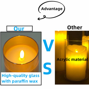 Pin Powered Glass <span class=keywords><strong>LED</strong></span> NẾN Flameless sáp thực trụ cột với điều khiển từ xa 3D Ngọn Lửa ánh sáng Wick cho đám cưới Nhà Bên trang trí nội thất - Product Image 3