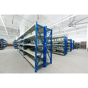 מתלה מחסן כחול לבן סיטונאי אחסון בינוני מתלה פלדה יצרן מדפי מחסן תעשייתיים - Product Image 5