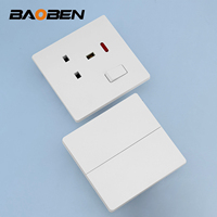 Panel de interruptor y enchufe BAOBEN ultrafino tipo 86, blanco mate, para el hogar, 16A, de un solo interruptor con doble control, 5 orificios, con luz de neón