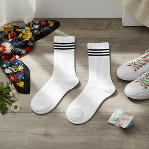 Long <b>Black</b> Floral-Printed Silk <b>Socks</b> Bright Striped Pattern Lightweight Breathable Disposable for Girls for Daily Use for Spring - Product Image 3