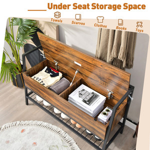 Industrial Shoe <b>Bench</b> with Storage Space and Metal Handrail Multi-functional Use Sturdy Durable Spaces Rustic Shoes Collection - Product Image 3