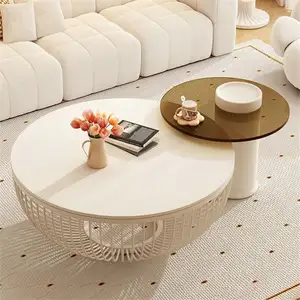 Living Room Black Decor Nordic Round Glass Luxury Wood Set Modern Cloud Cream Coffee Tables For Home