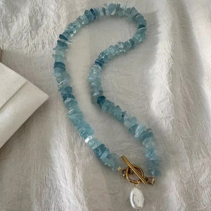 Collier de perles baroques en aquamarine bleu clair, perles de <span class=keywords><strong>pierre</strong></span> naturelle, bijoux d'été apaisants, vente en gros - Product Image 1