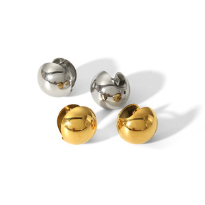 Pendientes de clip con forma de bola, oro, plata, acero de titanio, pendientes geométricos de moda para mujer TE6705 - Product Image 5