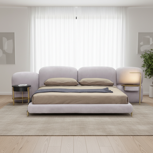 Letto Matrimoniale Minimalista Italiano con Opzioni Multi-misura Origine Guangdong Stile Baxter Letto in Pietra con Rivestimento in Tessuto e Pelle - Product Image 2