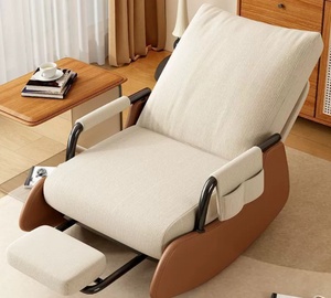 Fauteuil à bascule moderne en tissu et bois, idéal pour salon et espace détente – Nouveauté très prisée - Product Image 3