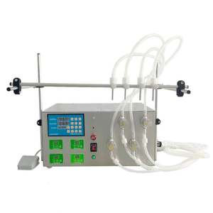 Machine de remplissage semi-automatique à pompe magnétique 4 buses pour boissons, jus, huiles essentielles, liqueurs, bain de bouche, lait, condiments et cosmétiques - Product Image 3