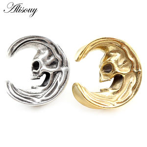 Alisouy 1PC Alliage moulé Plug Tunnel Expander Gauges Boucles d'oreilles <span class=keywords><strong>de</strong></span> style punk tête <span class=keywords><strong>de</strong></span> <span class=keywords><strong>mort</strong></span> fantôme lune pour piercing, cadeau <span class=keywords><strong>de</strong></span> mariage - Product Image 3