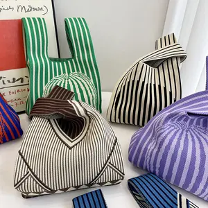 Fashion Striped Pattern Umhängetasche für Frauen Große Kapazität Einkaufstasche Stricken Wolle Gewebte Häkel strick tasche