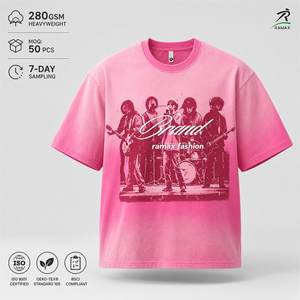 Camiseta Rosa de Algodón para Hombre Ramax Fashion con Estampado de Banda, Corte Regular, Cuello Redondo, Manga Corta, Estilo Casual - Product Image 1