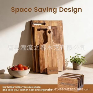 Wooden cutting board set with <b>stand</b>, double-sided kitchen cutting board for cooked food, <b>vegetables</b>, fruits, and desserts. - Product Image 5