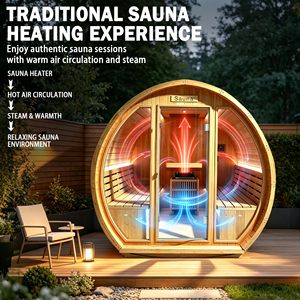 Ambohr US Stocks Outdoor Modern Eco Friendly Sauna 4-5 Person 9KW Wet Steam Barrel Sauna Stone <b>Heater</b> LED Lights - Product Image 5