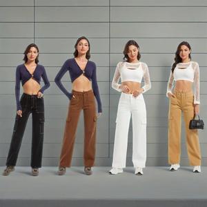 Boutique en gros 2025 automne nouveau à la mode taille haute ample jambe large jambe droite femmes jean - Product Image 1