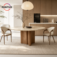 Table à manger ronde en marbre avec pieds en bois massif, mobilier de salle à manger moderne, table de cuisine contemporaine, mobilier de maison