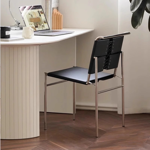 Italian Minimalist Leather Dining <b>Chair</b> Stainless Steel Frame Upholstered Dining Room <b>Chair</b> - Product Image 2