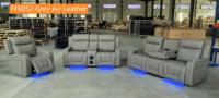 Sofá Seccional de Cuero Extensible Moderno Marrón con Bluetooth, Muebles de Sala de Estar, Sillón Reclinable Eléctrico con Luces LED