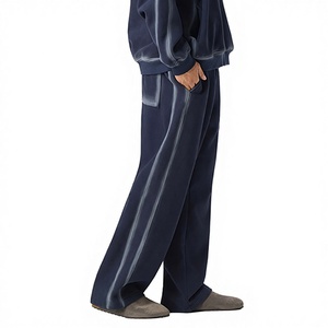 Pantalon de survêtement décontracté en coton 350 g/m² à taille mi-haute, coupe large, avec cordon de serrage, effet délavé, pour homme, service OEM - Product Image 2