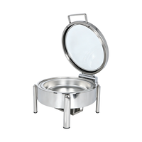 Plat à chafing rond en acier inoxydable avec couvercle hydraulique en verre trempé, chauffe-plats commercial pour buffet et banquet