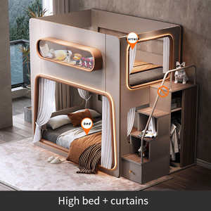 Barandilla alta, cápsula espacial, cama para niños, literas pequeñas, camas individuales, no se molestan entre sí - Product Image 6