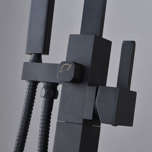 Support de salle de bain de luxe noir mat robinet de baignoire <span class=keywords><strong>mitigeur</strong></span> <span class=keywords><strong>douche</strong></span> debout au sol libre boîte en carton extérieure en laiton moderne pluie traditionnelle - Product Image 5