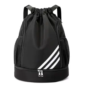 New Style Hot Sale Custom Logo Sports Shoe Bags Nylon Gym Drawstring Backpack Bag with Pockets for Basketball Storage Travel